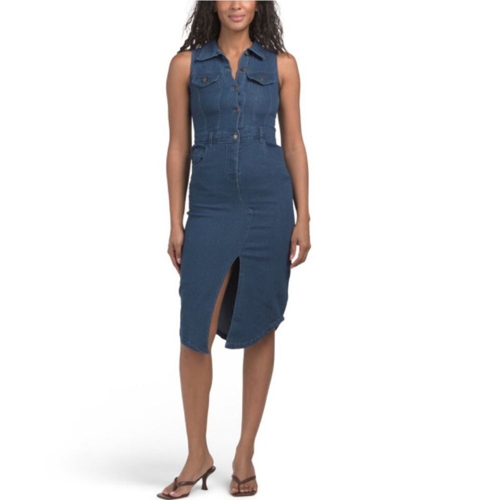 BEBE Denim Sleeveless Midi Dress